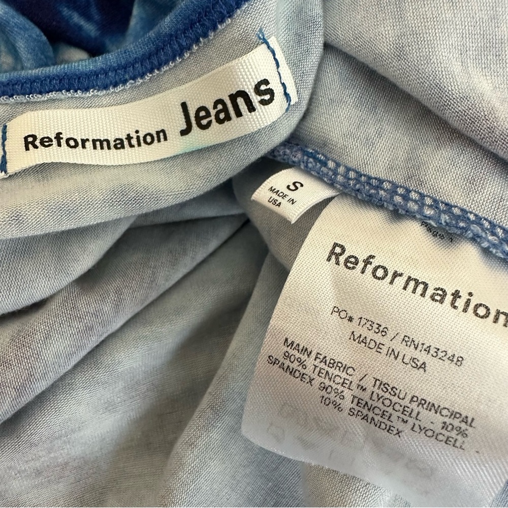 Reformation Jeans Blue Watercolor Kaila Wrap Tank Midi Dress Size Small - Picture 12 of 13